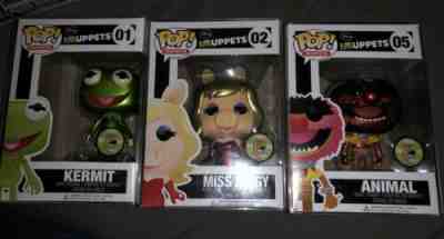 Funko Pop Set of 3 Metallic Muppets Kermit Miss Piggy Animal SDCC Exclusives