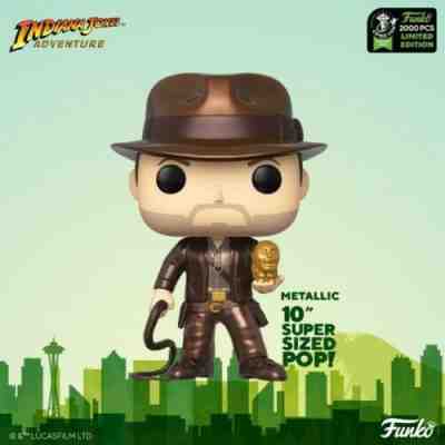 2020 Funko Pop ECCC OFFICIAL STICKER 10” Metallic Indiana Jones W Idol Le2000