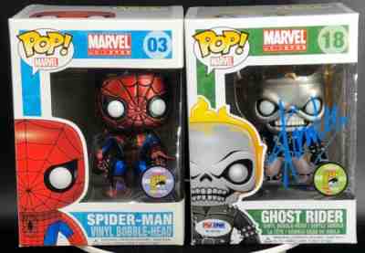 FUNKO Pop! SDCC11 SpiderMan Metallic & SDCC13 Ghost Rider Stan Lee Signed GRAILS