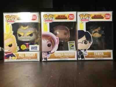 FUNKO POP! OCHACO (MASKED) Tenya , And Gitd All Might With Pop Protectors MINT!!