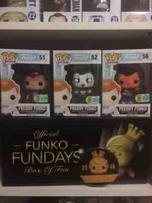 Sdcc 2016 Freddy Funko Flintstone,  Freddy Sting, And  Freddy Ernie Funko Pop.