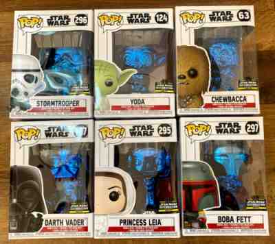 Funko Pop Star Wars 2019 Star Wars Celebration Blue Chrome Complete Set of Six. 