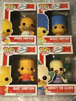 Funko Pop The Simpsons Homer #01, Marge #02, Bart #03, Krusty #04 Complete Set