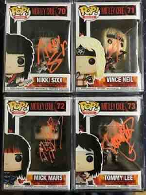 SIGNED Funko Pop Motley Crue Set or 4 with COAs Lee Sixx Neil Mars SUPER RARE