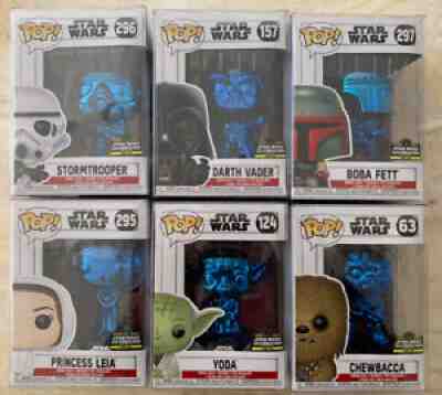 Funko Pop Star Wars 2019 Star Wars Celebration Blue Chrome Complete Set of Six.