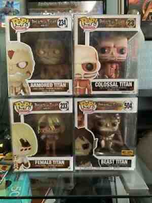 Funko Pop Attack on Titan Armored, Colossal, Female, & Beast Titans w/PROTECTORS