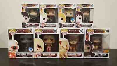 8 Funko Pop Attack on Titan LOT Armored Colossal Sasha Armin & MORE A+ CONDITION