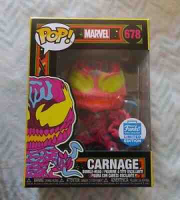 carnage black light funko shop exclusive pop 678 mint with soft pop protector