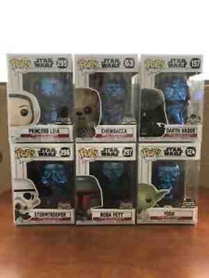 Funko Pop Star Wars 2019 Star Wars Celebration Blue Chrome Complete Set of Six.