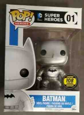 Funko Pop! DC Heroes Silver Batman 01, Hot Topic Employee Exclusive LE 108 Rare