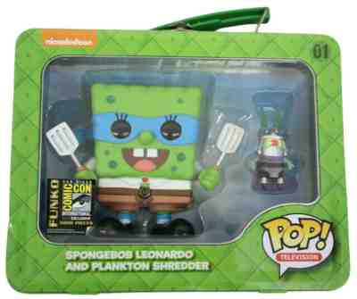 FUNKO POP SPONGEBOB LEONARDO & PLANKTON SHREDDER TMNT 2014 SDCC 1000 Limited