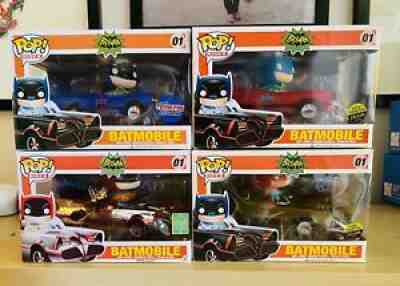 Funko POP! Batman Batmobile Rides Blue Red Chrome Gold SDCC Toy Tokyo Set