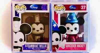 Funko Pop! Steamboat Willie (#24) & Sorcerer Mickey (#37)