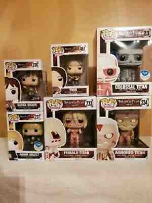 Attack on Titan funko pop lot! Armored, Female, Colossal Titan. Total of 6