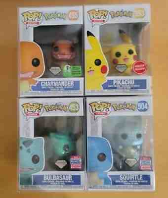 FUNKO POP POKEMON CHARMANDER BULBASAUR SQUIRTLE PIKACHU DIAMOND ð??? MINT/NM ð??¥NEW