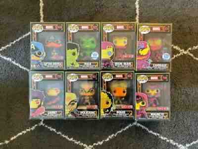 FUNKO POP MARVEL BLACK LIGHT BUNDLE - 8 POPS WITH PROTECTORS