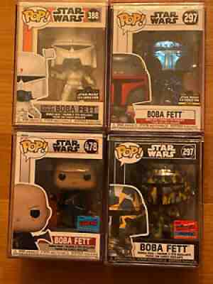 4 RARE BOBA FETT FUNKO POPS IN ONE AUCTION 2 NYCC & 2 STAR WARS CELEBRATION