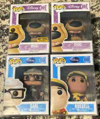 Disney Pixar Up Movie Funko Pop Russell 60, Dug 201, Dug 201 Hot Topic,Carl 59,