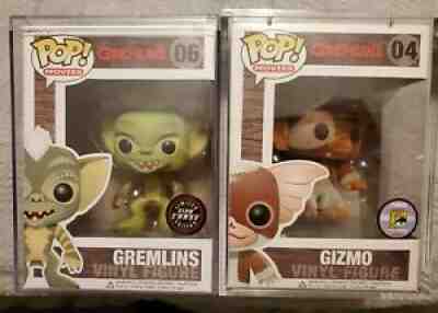 Funko Pop Movies Gremlins FLOCKED GIZMO SDCC LE 480 piece & Glow Chase Gremlin