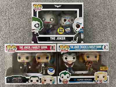 Funko Pop Gemini Dark Knight Glow Joker Robber LE480, Beach Joker Harley Suicide