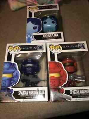 Halo 4 Funko Pop Lot Of 3 Spartan Warrior Red 04 & Blue 05 + Cortana 06 *RARE*