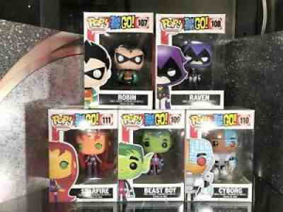 Funko Pop Beast Boy Starfire Raven Robin Cyborg Teen Titans Go Set MINT