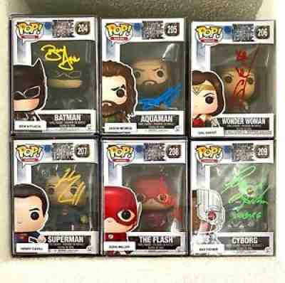 Funko Pop Marvel DC Justice League Complete Set Lot 6 Signed Autographed w/ COA