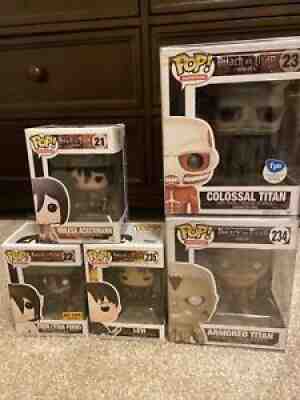 Funko Pop! AOT Lot Of Five. Armored, Colossal, Eren, Levi, Mikasa. Rare Vaultedâ??