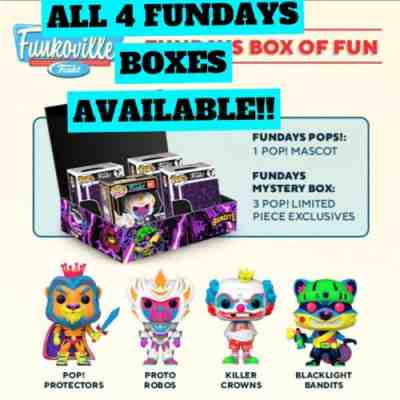 2022 Fundays Box of Fun Blacklight Funko Pop! Funbox Complete Set of All 4 Boxes