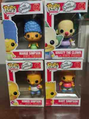 Funko Pop The Simpsons Homer #01, Marge #02, Bart #03, Krusty #04 w/ Pop Stacks