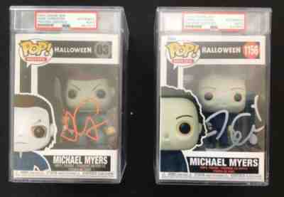 2 FUNKO POP SET MICHAEL MYERS JAMIE LEE CURTIS & JOHN CARPENTER PSA/DNA ENCASED