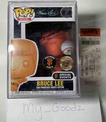 SF Giants Bait Exclusive Funko Pop Orangeâ?¦ VIP Bruce Lee Signed + Protector