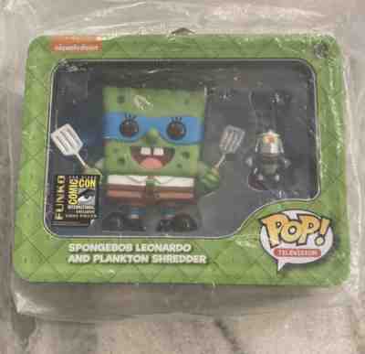 FUNKO POP! SPONGEBOB LEONARDO & PLANKTON SHREDDER 2014 TMNT LUNCHBOX TIN