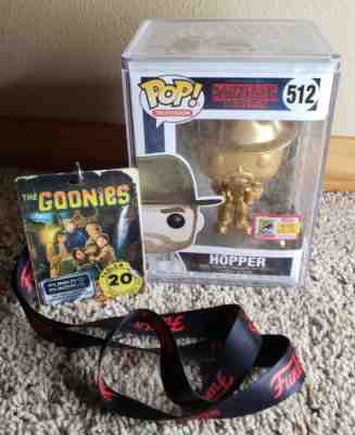 Funko Pop! Stranger Things 512 Gold Hopper 2018 Fundays SDCC 40 Pieces W/Badge