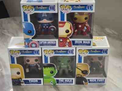 Marvel Funko Pop Captain America, Iron Man, Hulk, Thor, Nick Fury, Complete Set