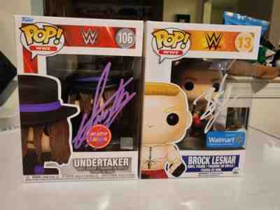 THE STREAK ENDS Signed Brock Lesnar, Undertaker WWE Funko Pop set w/JSA COA