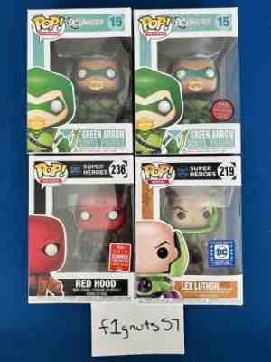 Funko Pop DC Green Arrow #15, Gemini Excl. LE240 Metallic, Red Hood, Lex Luthor