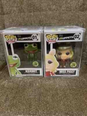 Funko Pop #01 Metallic Kermit & #02 Metallic Miss Piggy 2013 SDCC 480 LE w/HP