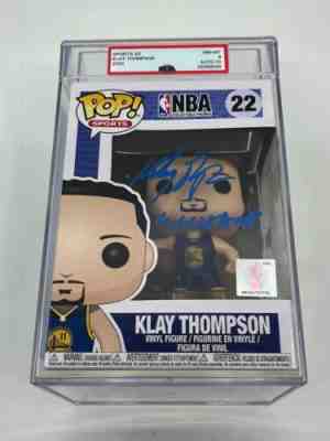 Klay Thompson 4x Champs Inscription Warriors Signed 2020 Funko POP PSA 8 Auto 10