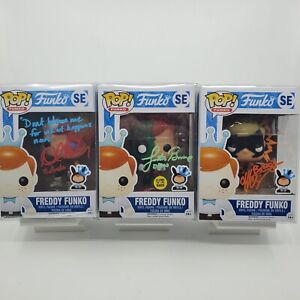 CUSTOM MHA Freddy Funkos with JSA signatures - Deku (glow), Bakugo, Todoroki