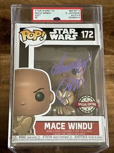 SAMUEL L JACKSON SIGNED STAR WARS MACE WINDU#172 FUNKO POP BAS Witness PSA Encap