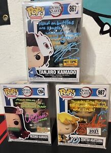 Signed Demon Slayer Funko Pop Lot. Tanjiro, Nezuko, Zenitsu, w/ Two COAs