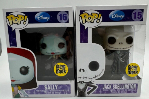 SUPER RARE JACK SKELLINGTON AND SALLY GLOW STICKER FUNKO POP 15 16