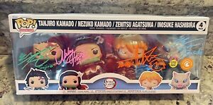 Funko Pop Signed Demon Slayer 4 Pack Tanjiro, Nezuko, Zenitsu, Inosuke Auto COA