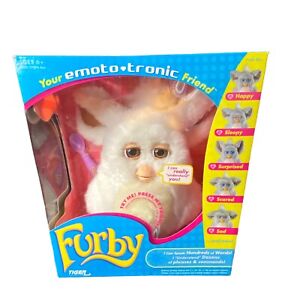 Furby 2005 White Brown Eyes Purple Spoon ? Emoto Tronic Hasbro Tiger W/ box