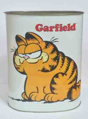 Garfield Vintage 1978 Metal Tin Waste Basket Trash Can - Cheinco - Very Clean