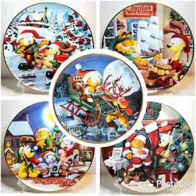 Garfield Christmas Plates Lot of 5pc Odie Pookie Santa