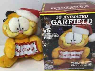 Vintage GARFIELD 10â? Animated Santa Claus Figurine - Features Music & Motion