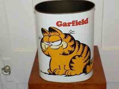 Vintage 1978 Garfield Metal Waste Basket Garbage Can
