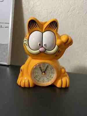 Vintage Garfield Money Luck Cat Salina Quartz Alarm Clock TESTED & WORKS - Rare